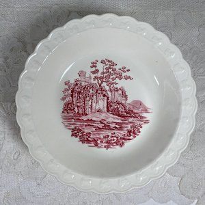 Taylor, Smith Pink Castle Rim Fruit Bowl, Dark Pink English Scenes